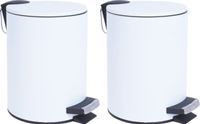 Storage Solutions Prullenbak/pedaalemmer - 2x - wit - metaal - 3L - 24 x 17 cm