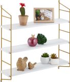 Relaxdays Wandrek Hangend - 3 Planken - MDF & IJzer - 60 x 60 x 15 cm - Wit/Goud