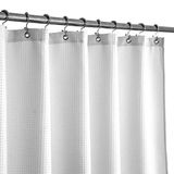 Kleine kraam douchegordijn stof 106,7 cm breed, wafelweefsel, hotel luxe spa, 230 g/m² zwaargewicht, waterafstotend, machinewasbaar, wit piqué patroon decoratief badkamergordijn