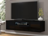 Mobistoxx AUREO Meuble tv-hifi 3 portes 150 cm noir brillant/noir mat avec led