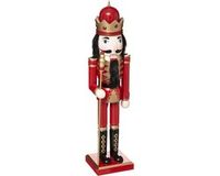 Merkloos Houten Notenkraker Beeld - Rood - H38 cm - Kerstdecoratie