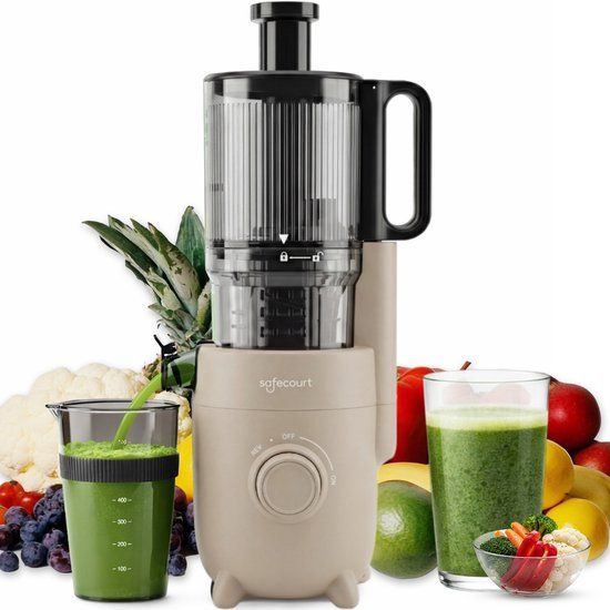 Safecourt Kitchen Slow Juicer - krachtige motor [Pre-cutter & Cold-press technologie] - eenvoudige reiniging - BPA-vrij - sapcentrifuge Beige