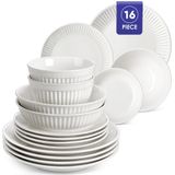 MALACASA, service de table 16 pièces en porcelaine, service combiné pour 4 personnes, service composé de : assiettes plates, assiettes à dessert, assiettes creuses, bol