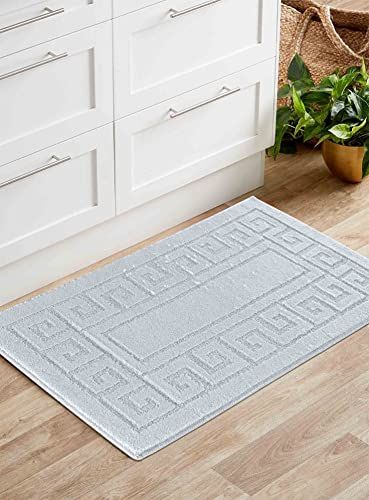 Serdim Rugs Ivy Anti Slip Washabale Grieks Key Design Keuken & Hall Runners Deurmatten, Zilver, 60x110 cm