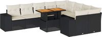 vidaXL 10-delige Loungeset met kussens, polyrattan, acacia, zwart