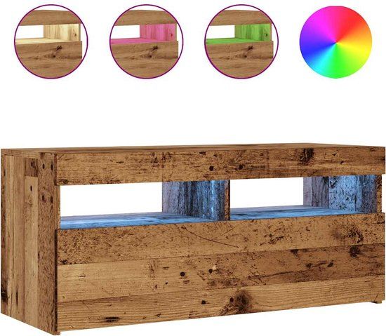vidaXL Tv-meubel met LED 90x35x40 cm bewerkt hout oud hout