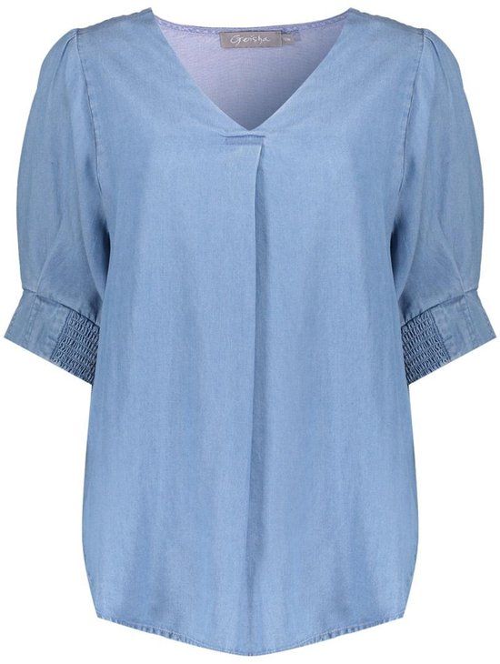 Geisha Nikita denim T-shirt V-hals korte mouw blauw maat M