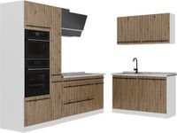 Vicco R-Line, chêne artisanal/blanc, plan de travail en marbre de 230 x 120 cm