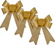 Krist+ Artesania Cerd 6x stuks kerstboomversieringen kleine ornament strikjes/strikken gouden glitters 15 x 17 cm