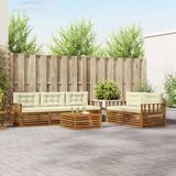 vidaXL - Bank loungeset - 5 zitplekken - Natuurlijk en crème - Acacia hout