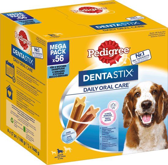 Pedigree DentaStix Medium Dog Multipack (8 x 7) - Gebitsverzorgende Kauwstaven - 1,44 kg