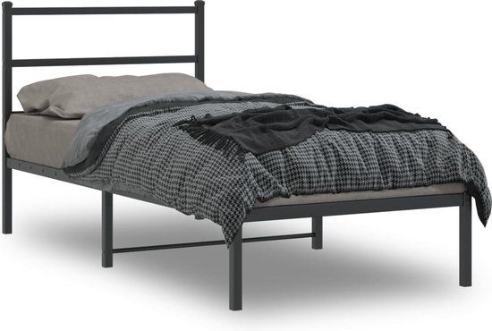 vidaXL Bedframe met hoofdbord metaal zwart 90x200 cm