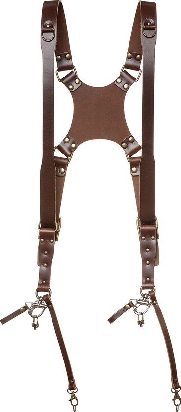 The Hantler Dual Camera Harness - Leather - Brown/Brass - Large