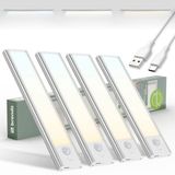 Brendz LED Kastverlichting met Bewegingssensor, USB-C Oplaadbare Led-Strip, 3 Kleurtemperaturen, Dimbaar, Draadloos, Magnetische Verlichting voor Kasten, Gangen, Slaapkamers, 4 x 20cm, Zilver