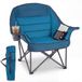 Costway Chaise Pliante Camping, Charge 225 Kg, Chaise Extérieure, Tissu Oxford, Cadre en Métal, Porte-gobelet, Poches en Maille, Assise Rembourrée, Sac de Transport, Pour Plage Pêche Pique-nique (bleu)