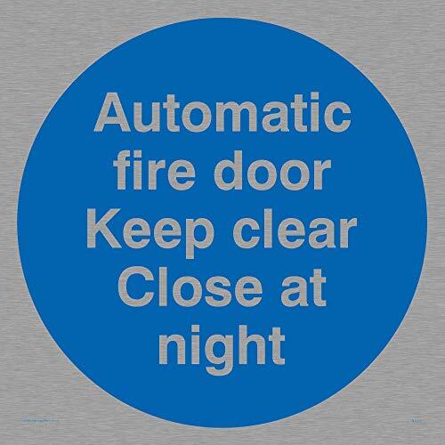 Viking Signs Viking Signs MA217-S20-MS "Automatische branddeur houden Clear Close At Night" Sign, Marine Grade roestvrij staal, 200 mm x 200 mm