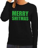 Bellatio Decorations Shoppartners Bv Foute kersttrui / sweater Merry Shitmas zwart voor dames - Kersttruien 2XL