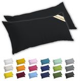Lavea® Zijslaapkussenslopen 40x145 cm Set van 2 – Kussenhoezen van 100% Zachte en Ademende Jersey Katoen met YKK Ritssluiting – Zwart