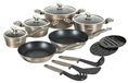 Herzberg Set de batterie de cuisine 15 pièces avec revêtement en marbre HG-METCR15-CAR