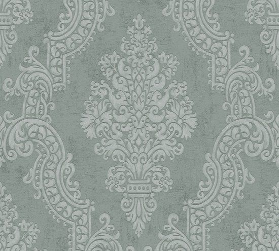 A.S. Création Barok Ornamenten Behang Klassiek Groen Donkergroen Zilver Vlies Vinyl 1005 cm x 53 cm