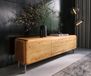 Shavani Meuble TV 175 cm Acacia naturel 2 portes 2 tiroirs Pieds en L Acier inoxydable argenté