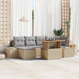 vidaXL Tuinbank - Set - 7-delig - Beige - Polyrattan