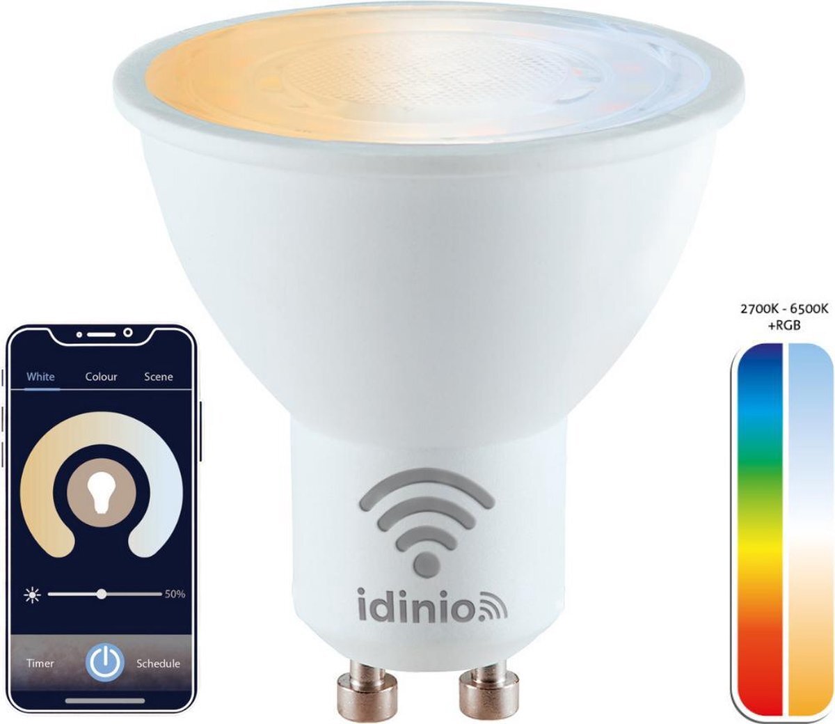 Led's light IDINIO Slimme GU10 LED spot - Dimbaar - White & Color - Met App & Tijdschema - 1 x