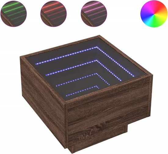 vidaXL Bijzettafel met LED 40x40x30 cm bewerkt hout bruin eikenkleur