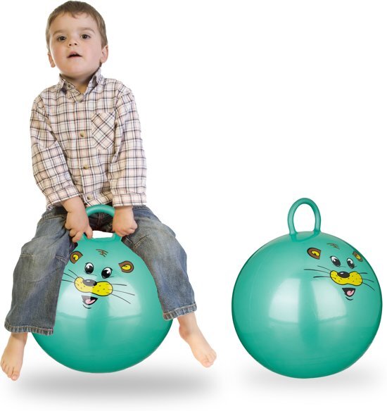 Relaxdays 2 x skippybal in set - voor kinderen - muis design - springbal â€“ groen