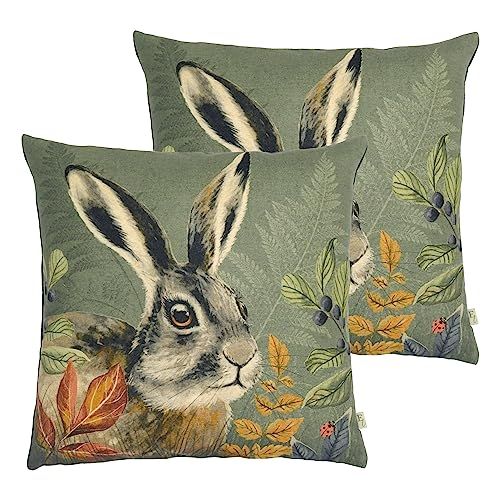 Evans Lichfield Forest Hare Polyester Filled Cushion - Twin Pack