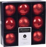 Koopman International 9x Boules de Noël de luxe en plastique rouge 6 cm