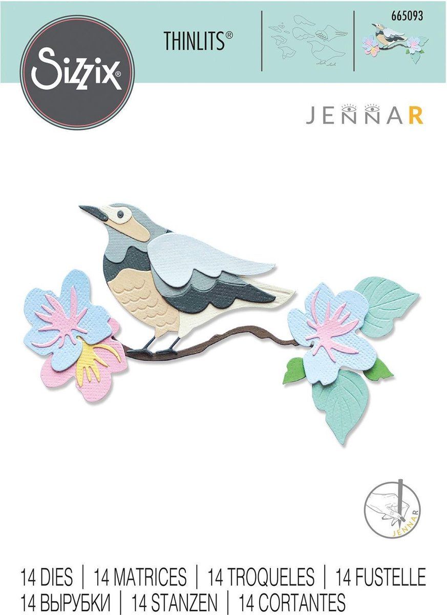 Sizzix Thinlits Die 665093 Spring Bird van Jenna Rushforth, 14 Pack, Multicolor, One size