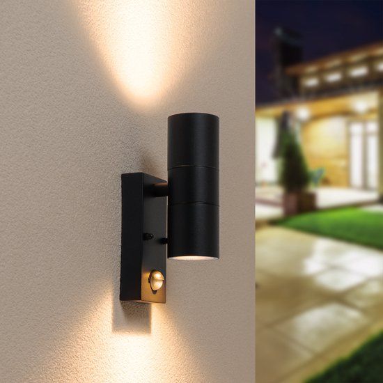 HOFTRONIC Blenda Wandlamp Zwart IP44 Bewegingsmelder Schemerschakelaar Warm Wit 2700K