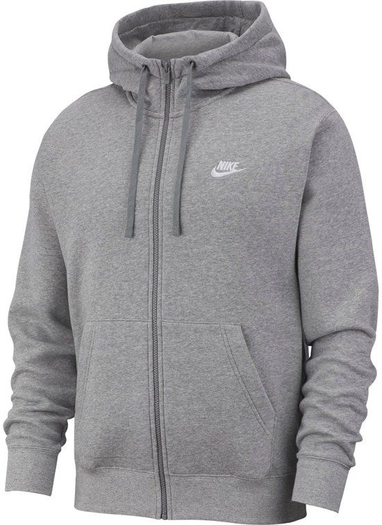 Nike NSW Club Hoodie FZ BB Heren Sportvest - Dk Grey Heather/Matte Silver/(White) - XXL