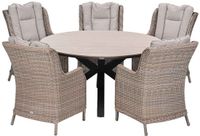 Garden Impressions Marbella tuinset 6-delig vin. willow - Tulli tuintafel Ø148 cm
