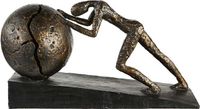 Gilde Beeld man duwt een bal op heuvel - Uphill figuur - Brons - decoratief beeld heavy ball - Polyresin/metalen beeld met structuur - hoogte 21.5 cm