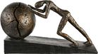 Gilde Beeld man duwt een bal op heuvel - Uphill figuur - Brons - decoratief beeld heavy ball - Polyresin/metalen beeld met structuur - hoogte 21.5 cm