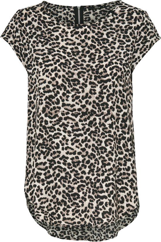 ONLY ONLVIC S/S AOP TOP NOOS Women's Top - Size 34 - Pumice Stone;Leo Aop