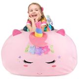 Peluche Licorne Sac de Rangement - 200 L - Rose - 60 x 60 cm - Avec Fermeture Éclair