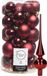 Decoris Boules de Noël 30x pièces - Rouge foncé 4/5/6 cm Plastique Mat/Brillant/Paillettes Mix et Étoile brillante en verre 26 cm