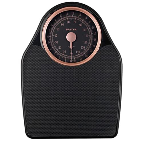 Salter 145 RGFEU16 Doctor Style Mechanical Bathroom Scale, Body Weight Scale with 150 KG Capacity, Easy Read Dial with Rotating Pointer, Large Platform with Vinyl Mat, No Battery Required, Rose Gold