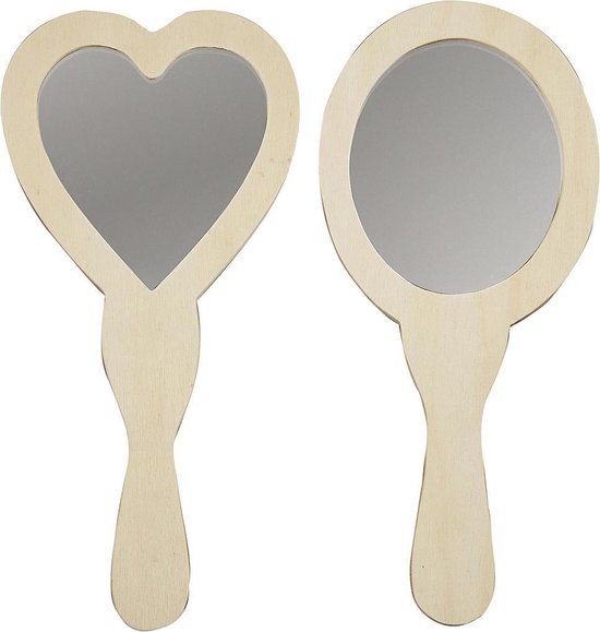 Creotime Handspiegel 23-24 cm - 2 stuks - Hout