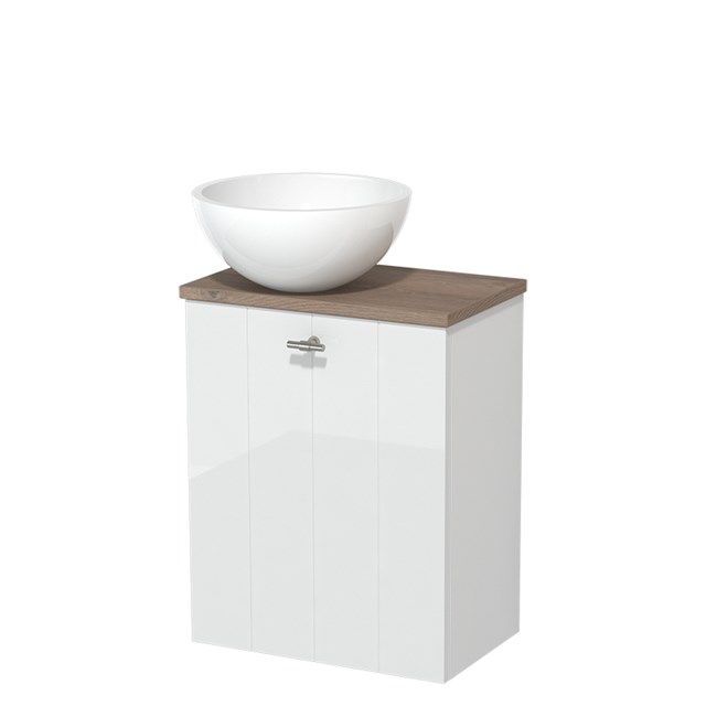 Maxaro Modulo Toiletmeubel - Hoogglans Wit - 41 cm - Middenbruin Eiken