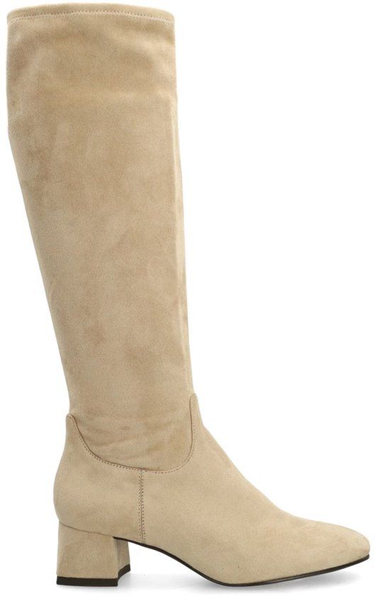 Manfield Dames Beige Stretch Laarzen met Hak Maat 38