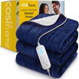 Cosi Home XL Elektrisch Deken - 2 Persoons - 200 x 150cm - Fleece & Sherpa Wol - 10 Standen, Timer - Digitale Afstandsbediening en Wasmachinebestendig - Navy Blue