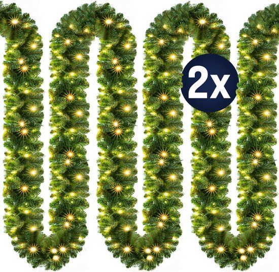 Casaria Kerstguirlande - 2x5m 100 LEDs-Dennennaalden Groen – Warm wit