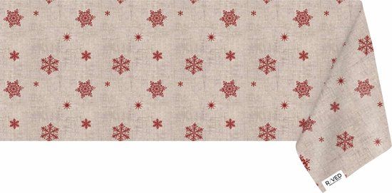 Raved Kerst Tafelzeil - Sneeuwvlokken 140x300cm - Beige - PVC - Afwasbaar