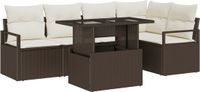 vidaXL Banc de jardin 6 pièces Marron Polyrotin Ensemble de salon d'angle avec table 2 places assises