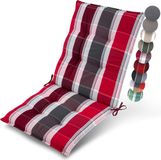 Beautissu Sun-NL Premium Basse Dossier Coussin 100x50 cm Résistant aux UV & Coussin Épais de 8 cm Coussin de Chaise de Jardin Bandes de Fixation Antidérapantes Tissu Robuste Anthracite Rouge Rayé
