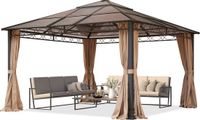 TOOLPORT Tuinpaviljoen 4x4 m hardtop polycarbonaat dak waterdicht aluminium deluxe paviljoen met 4 zijwanden cappuccino